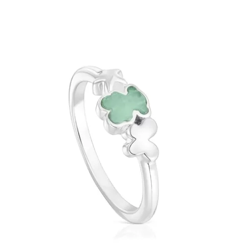 TOUS Anel em prata e amazonite urso Bold Motif< Anéis Prata | Anéis Pequenos