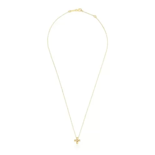 TOUS Colar curto cruz em ouro e diamantes Basics< Colares Curtos