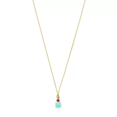 TOUS Colar Mini Ivette em com Amazonite e Rubi< Pingentes De Ouro | Colares De Ouro