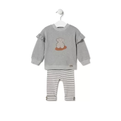 TOUS Conjunto de menina liso e às riscas Grey cinzento< Bebé