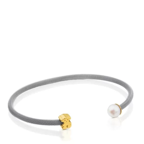 TOUS Pulseira Icon Mesh de aço e ouro com pérola< Pulseiras Ouro | Pulseiras Pérolas