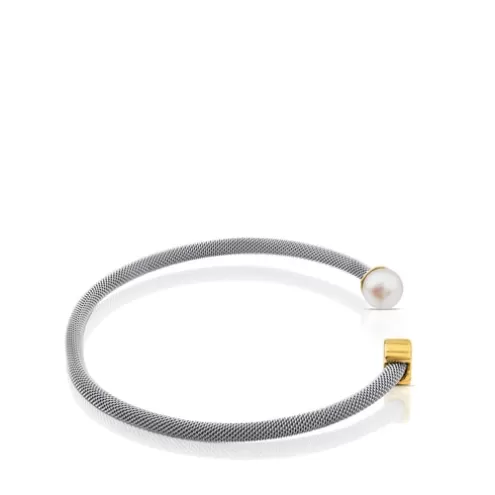 TOUS Pulseira Icon Mesh de aço e ouro com pérola< Pulseiras Ouro | Pulseiras Pérolas