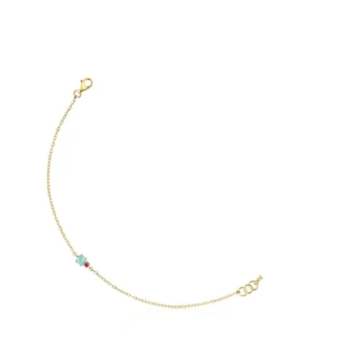 TOUS Pulseira Mini Ivette em Ouro com Amazonite e Rubi< Pulseiras Ouro | Pulseiras Corrente