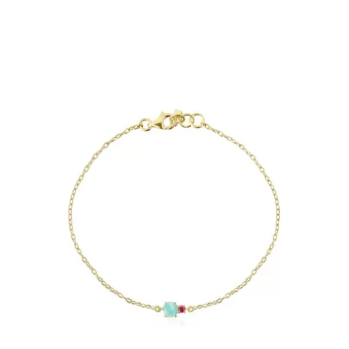 TOUS Pulseira Mini Ivette em Ouro com Amazonite e Rubi< Pulseiras Ouro | Pulseiras Corrente