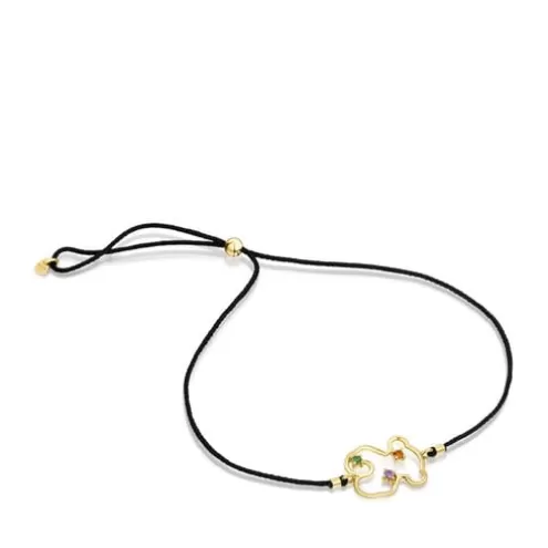 TOUS Pulseira urso Tsuri em nylon, ouro e pedras preciosas< Pulseiras Ouro | Pulseiras Cordão E Fios