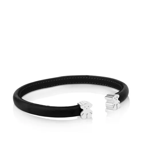 TOUS Silver and Black Leather Sweet Dolls Bracelet< Pulseiras De Prata | Escravas